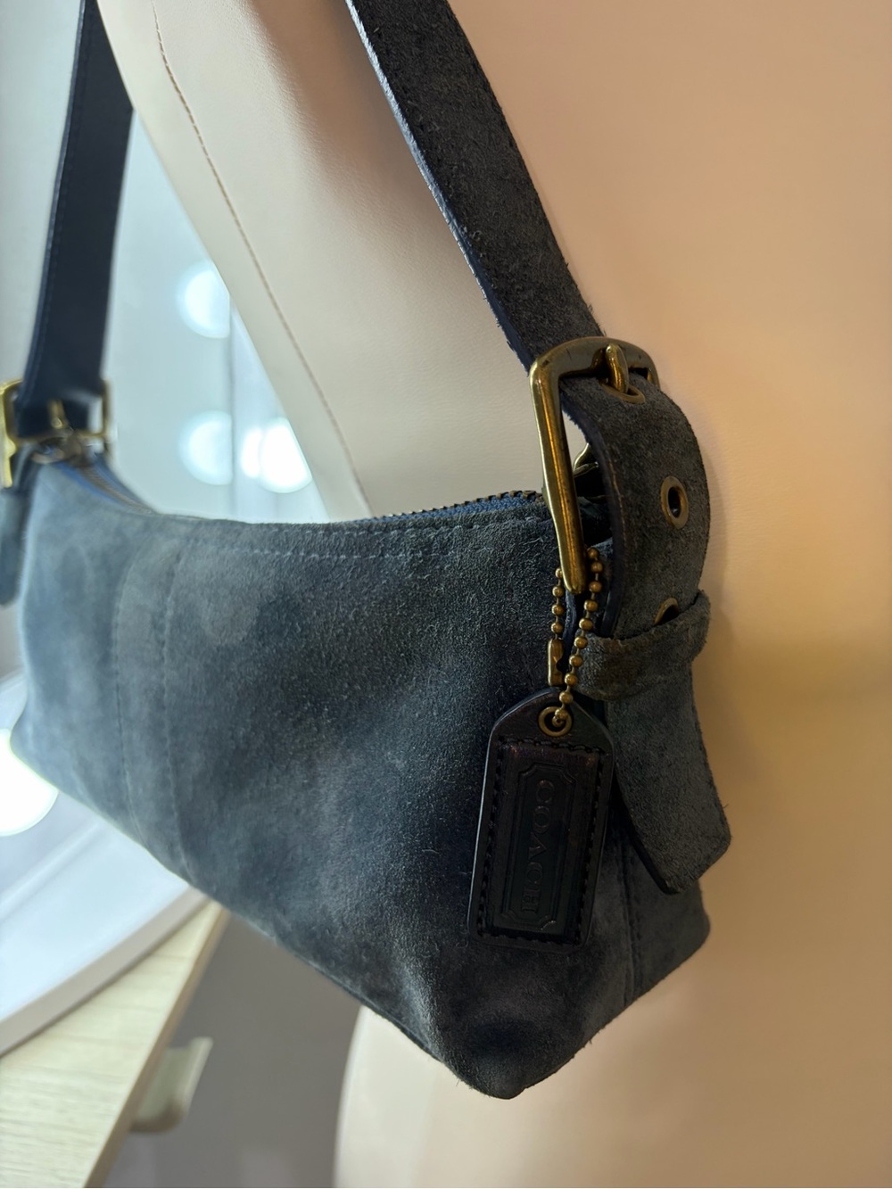 Y2K Demi AuthenticCoach Blue Navy Greyish Suede Shoulder Bag Hamptons - Picture 2 of 16